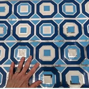 Blue and Silver Geometric Pattern Fabric